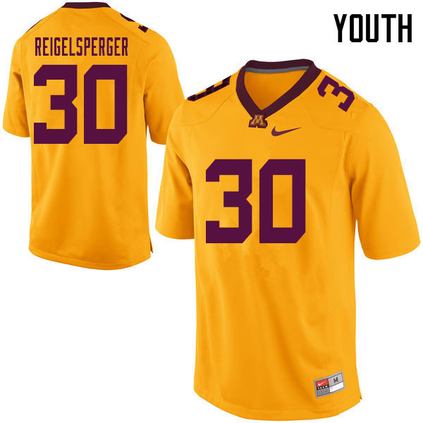 Youth #30 Alex Reigelsperger Minnesota Golden Gophers College Football Jerseys Sale-Yellow - Click Image to Close